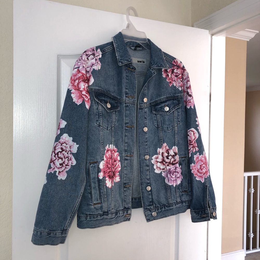 Topshop Floral Print Denim Jacket